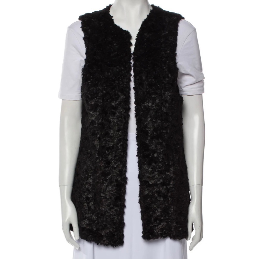 LEYENDECKER Women’s Open Front Black Faux Fur Vest Size 8